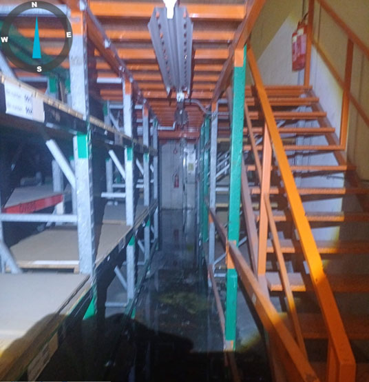 A flooded stock room at the vacant retail store in Wolverhampton. Thanks to Dynamic Security Services further damage to the building was avoided.